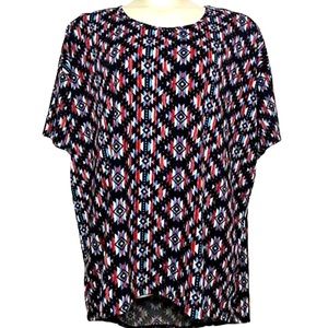 NEW LuLaRoe Irma Tunic Red Blue Black Aztec Simply Comfortable Hi-Low Tee Medium